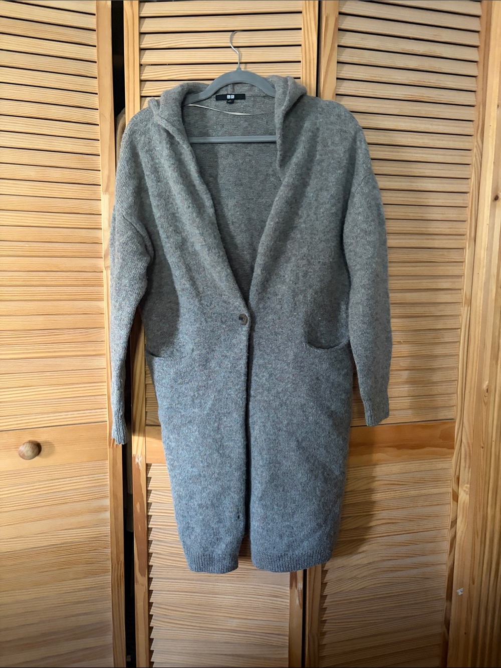 Uniqlo 100% wool Gray Hooded Knit Cardigan Coat